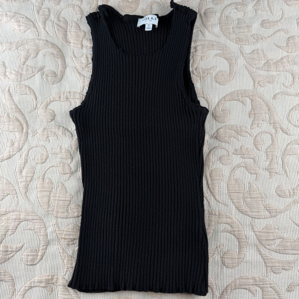 Gilli Womens Black Ribbed Knit Scoop Neck Tank Top SWT7030G Small